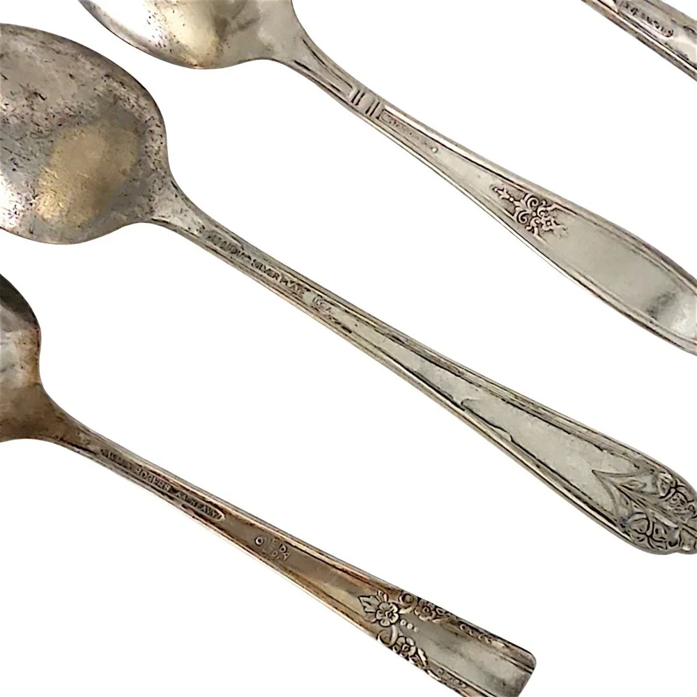 Vintage Mismatched Silverplate Spoons, Teaspoon, Sugar Spoon, etc., 5 pcs.